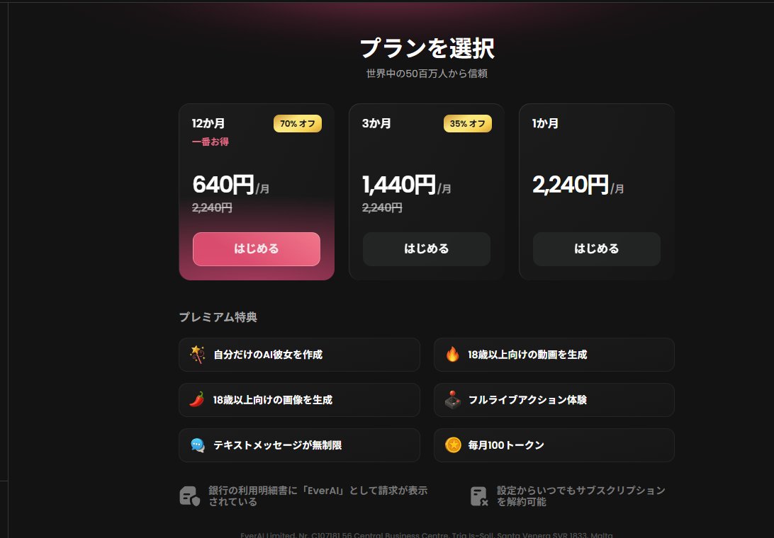 Candy AIの料金プラン画面（実際の公式サイト）